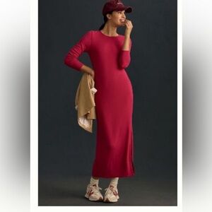 BORDEAUX LONG-SLEEVE MAXI DRESS Anthropologie Hot Pink Sz S